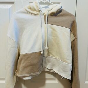 Hollister cream color cropped patchwork hoodie